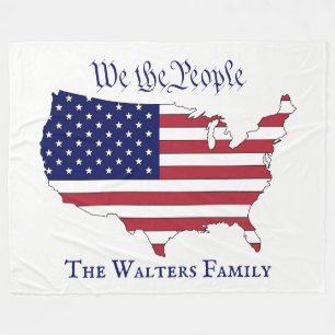 We the People USA Stars & Stripes Map Family Name Fleece Blanket