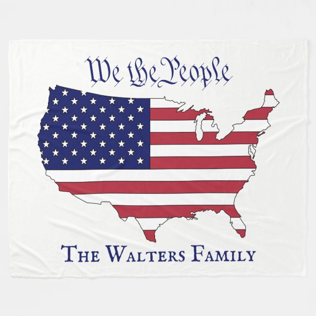 We the People USA Stars & Stripes Map Family Name Fleece Blanket (Front (Horizontal))