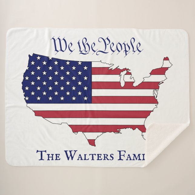 We the People USA Stars & Stripes Map Family Name Sherpa Blanket (Front (Horizontal))