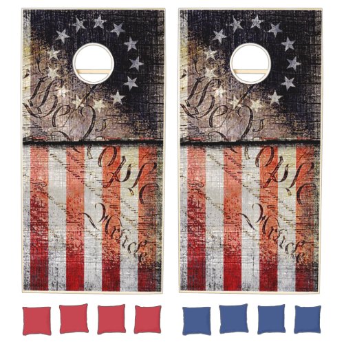 We the People Vintage Age Painted Betsy Ross Flag  Cornhole Set