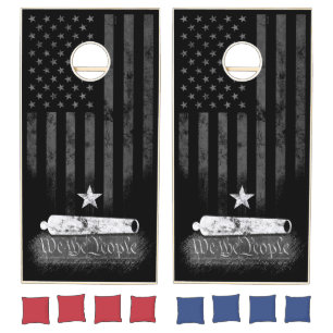 We the People Vintage American Flag Cannon Cornhole Set