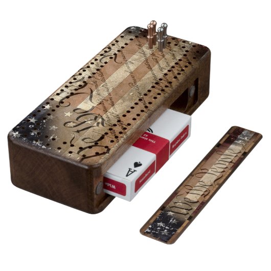 We The People Vintage American Flag Cribbage Board (Angled)