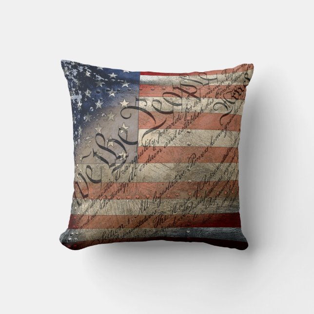 We The People Vintage American Flag throw pillow (Front)