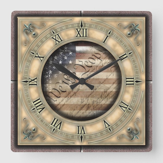 We The People Vintage American Flag Wall Clock (Front)