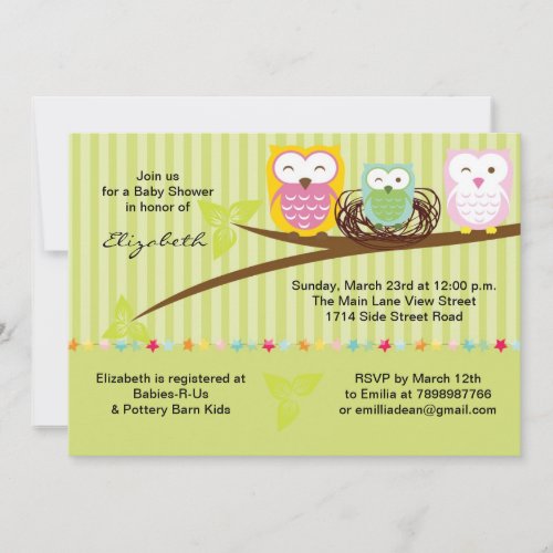 We three owl family neutral baby shower invitation
