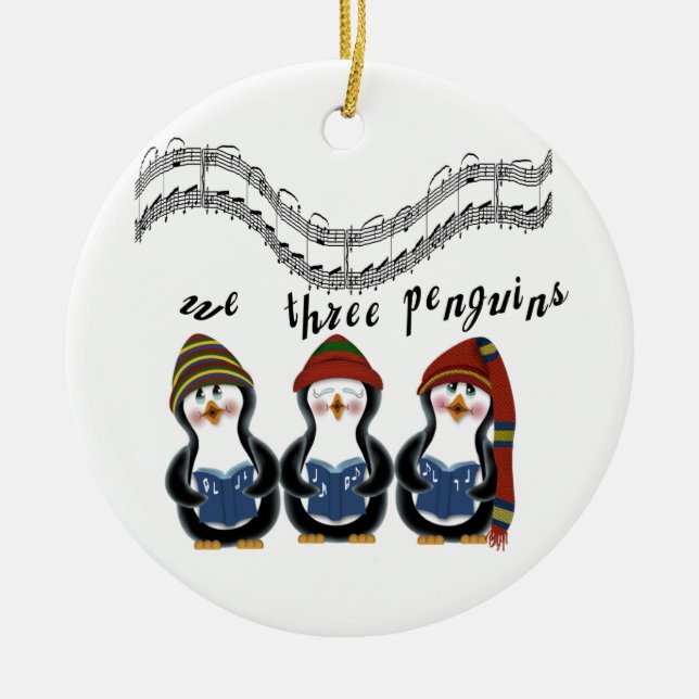 We Three Penguins Christmas Ornament (Front)