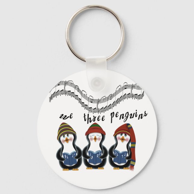 We Three Penguins Holiday Tshirts and Gifts Keychain (Front)