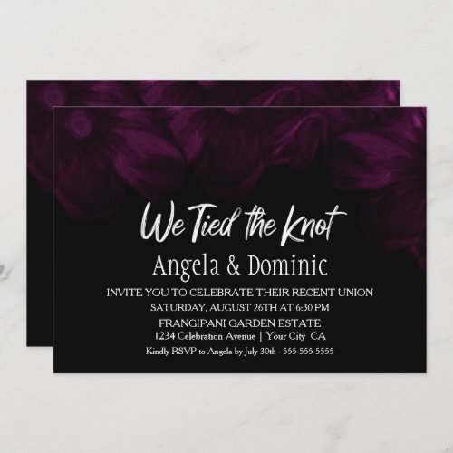 We Tied the Knot Black Pink Floral Reception Invitation