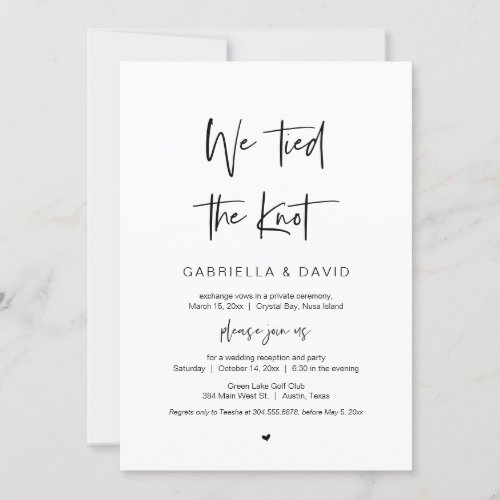We tied the knot Black Wedding Elopement Invitation