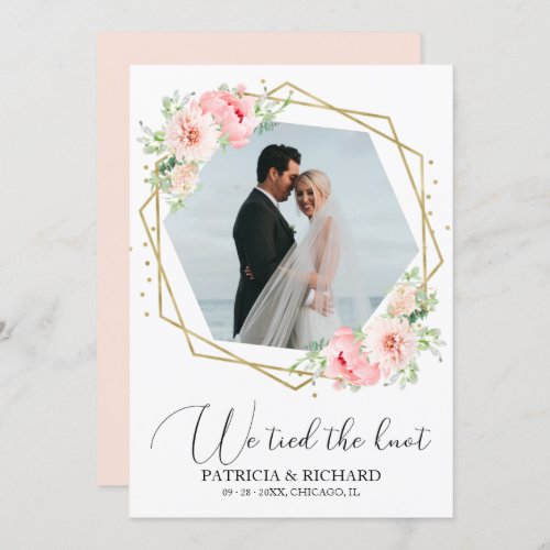 We Tied The Knot Blush Floral Eloped Announcement