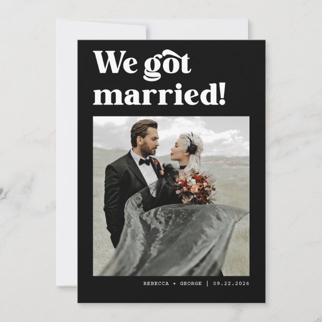 We Tied The Knot Bold Retro Wedding  Photo Announcement (Front)