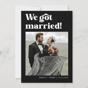 We Tied The Knot Bold Retro Wedding Photo Announcement