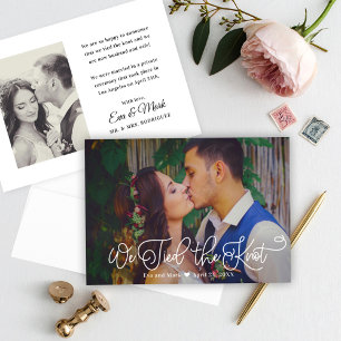 We Tied the Knot Calligraphy Photo Announcement
