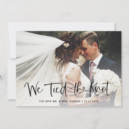 We Tied the Knot  Casual Script Photo Elopement Announcement