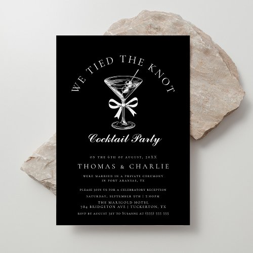 We Tied the Knot Cocktail Party Black Wedding Invitation