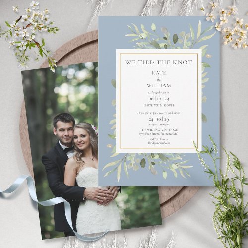 We Tied The Knot Dusty Blue Elopement Announcement