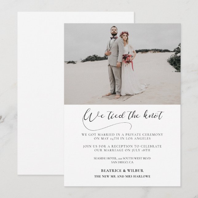 We tied the knot Elegant calligraphy announcement (Front/Back)