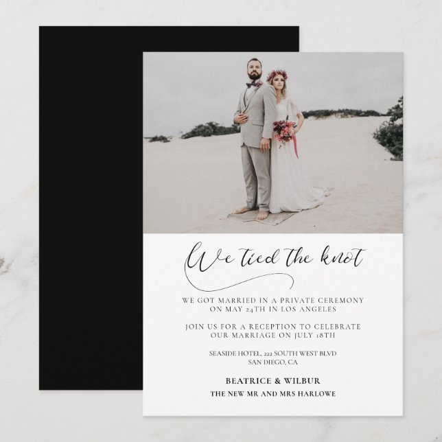 We tied the knot Elegant calligraphy announcement (Front/Back)