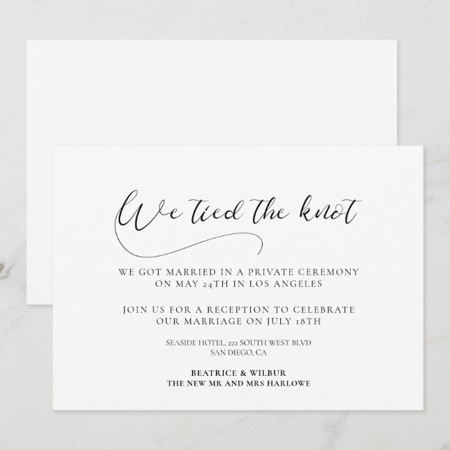 We tied the knot Elegant calligraphy announcement (Front/Back)