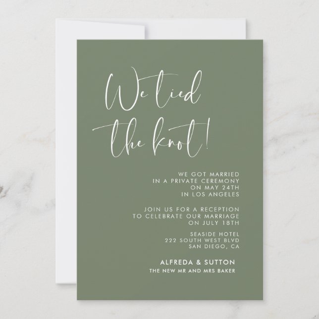 We tied the knot Elegant & modern Dark sage green Invitation (Front)