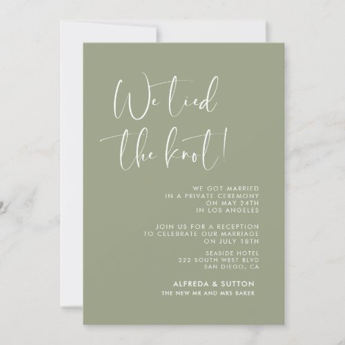 We tied the knot Elegant  modern Sage green Invitation