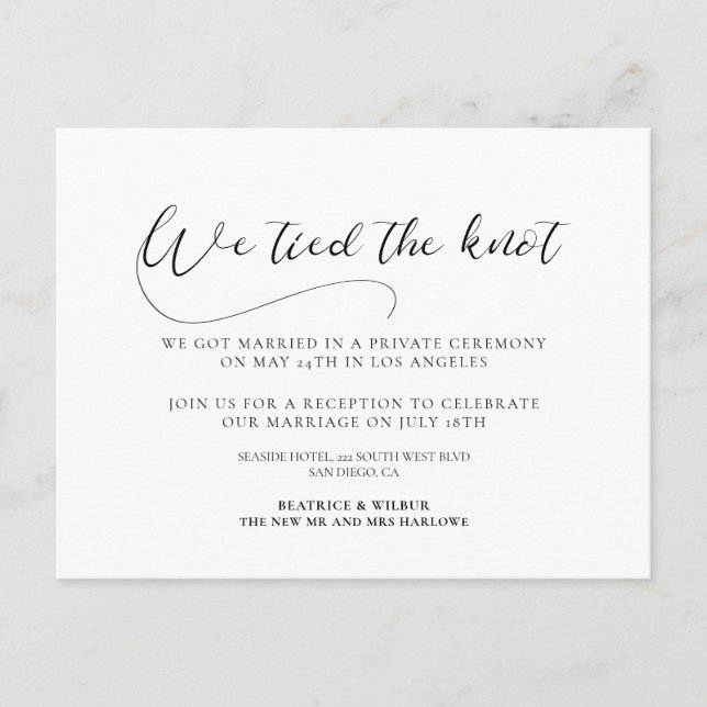 We tied the knot Elegant romantic calligraphy Postcard (Front)