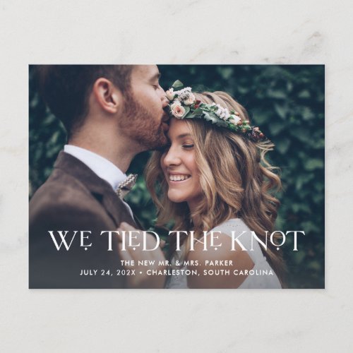 We Tied the Knot | Elegant Two Photo Wedding Announcement Postcard