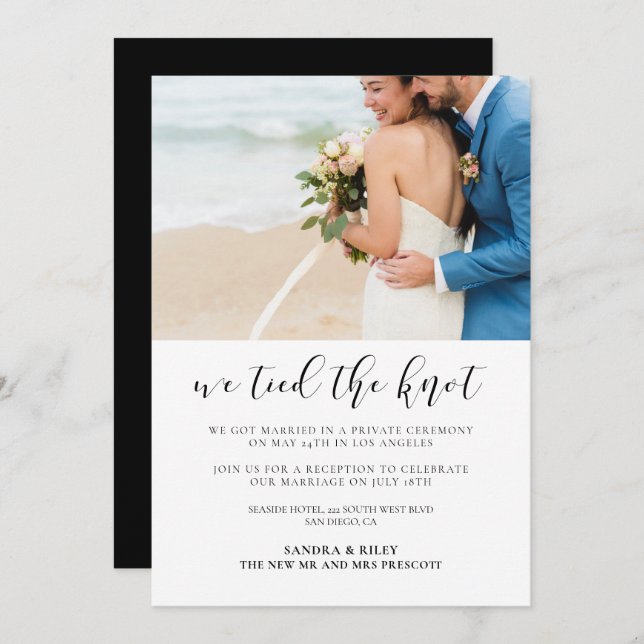 We tied the knot Elegant wedding announcement (Front/Back)