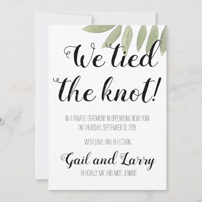 We Tied the Knot Elopement Announcement (Front)