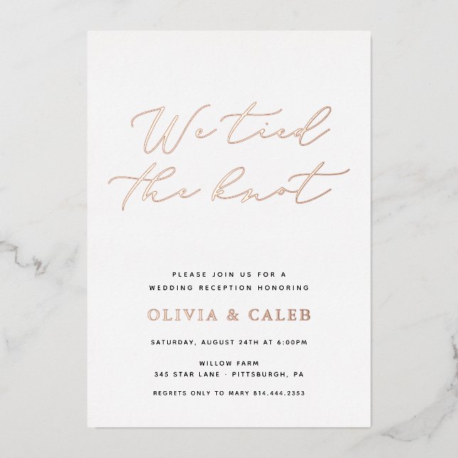 We tied the Knot Elopement Celebration Real Foil Invitation (Front)