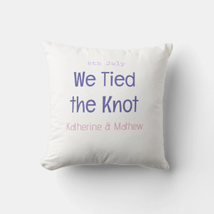 we tied the knot engagement wedding purple name da throw pillow