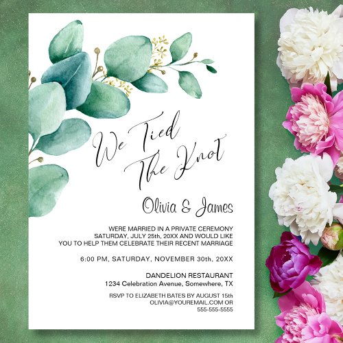 We Tied the Knot Eucalyptus Leaves Reception Invitation