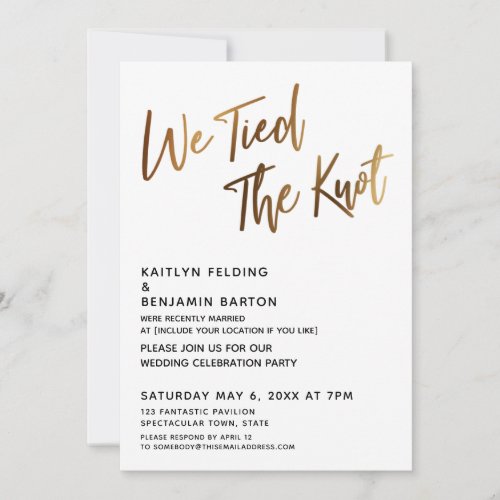 We Tied the Knot Gold Handwriting Simple Invitation
