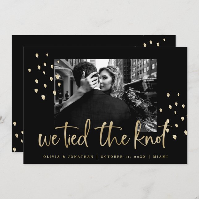 We Tied the Knot Gold Script Wedding Announcement (Front/Back)