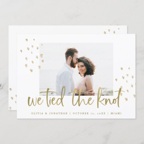 We Tied the Knot Gold Script Wedding Announcement