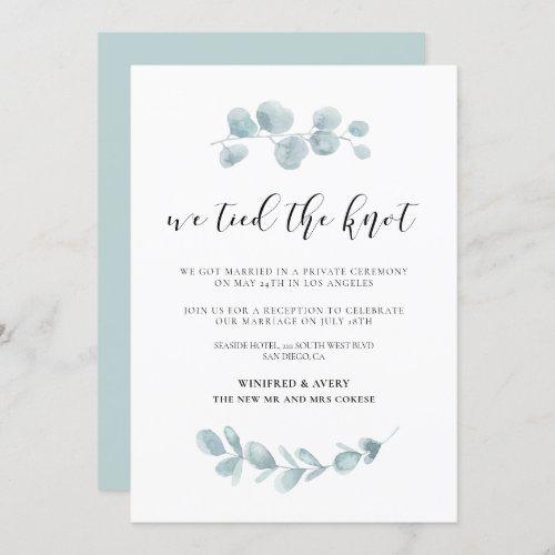 We tied the knot Greenery wedding announcement