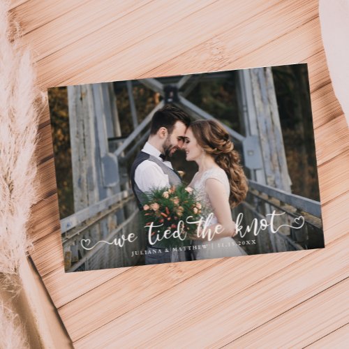 We Tied The Knot Heart Script Wedding Multi Photo Announcement