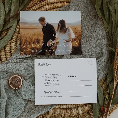 We tied the knot Minimalist handwritten photo Postcard