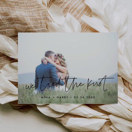 We tied the knot Modern design photo card