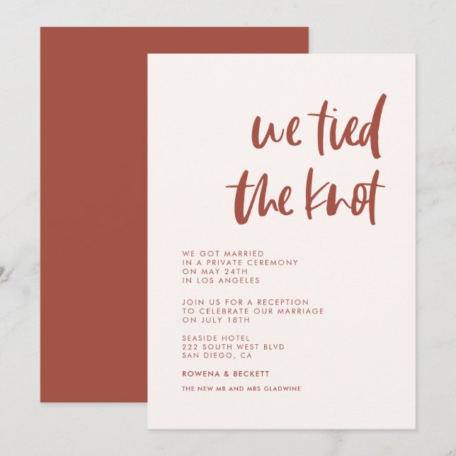We tied the knot Modern elegant snow pink card (Front/Back)