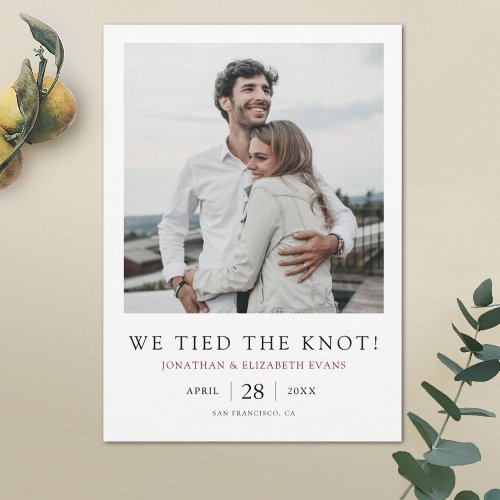 We Tied the Knot Modern Photo Elopement Wedding Announcement