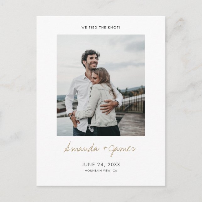 We Tied the Knot! Modern Photo Elopement Wedding Announcement Postcard (Front)
