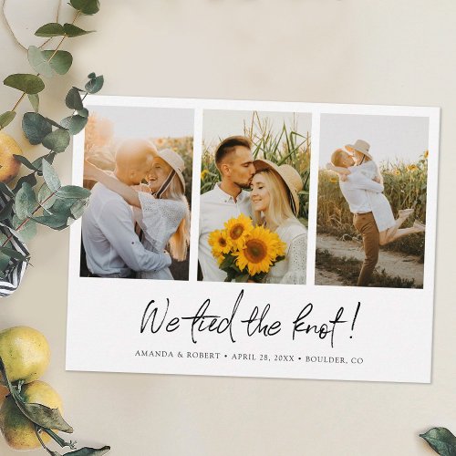 We Tied the Knot Modern Photo Elopement Wedding  Announcement Postcard