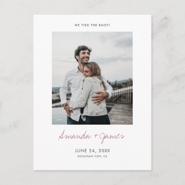 We Tied the Knot! Modern Photo Elopement Wedding Announcement Postcard (Front)