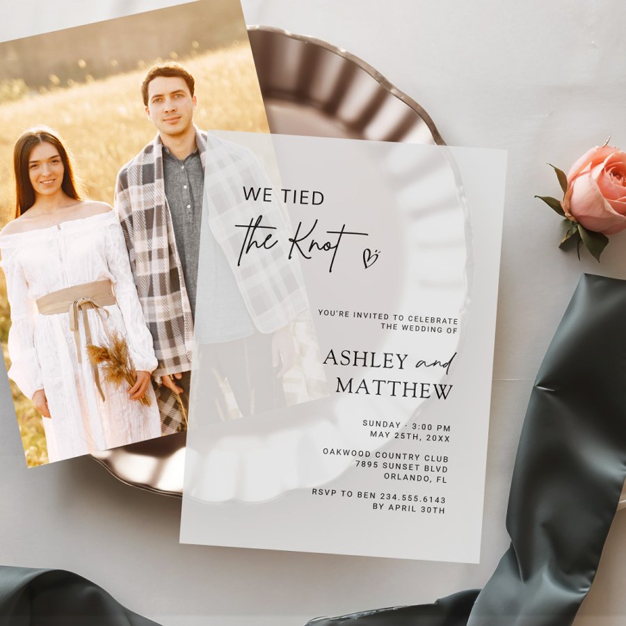 We Tied the Knot Modern Script Wedding Vellum Invitations