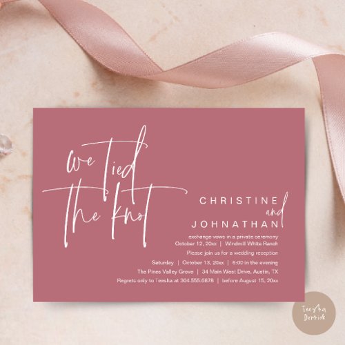We tied the knot, Modern wedding reception Invitation