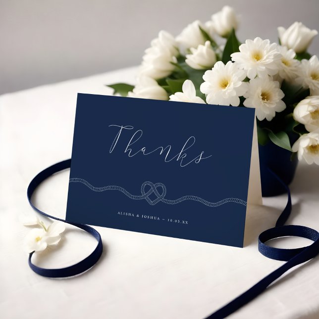 We Tied The Knot Nautical Navy & White Thank You Card (We Tied The Knot Nautical Navy & White Thank You)