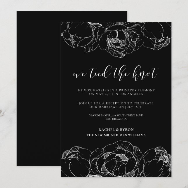We tied the knot Peonies wedding announcement (Front/Back)