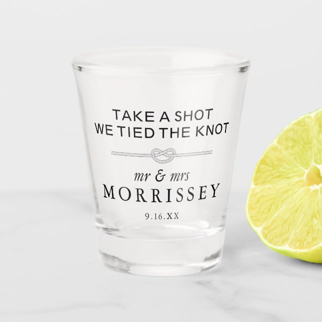 We Tied The Knot Personalized Wedding Shot Glass (Front)