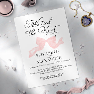 We Tied The Knot Pink Bow Wedding Elopement Invitation